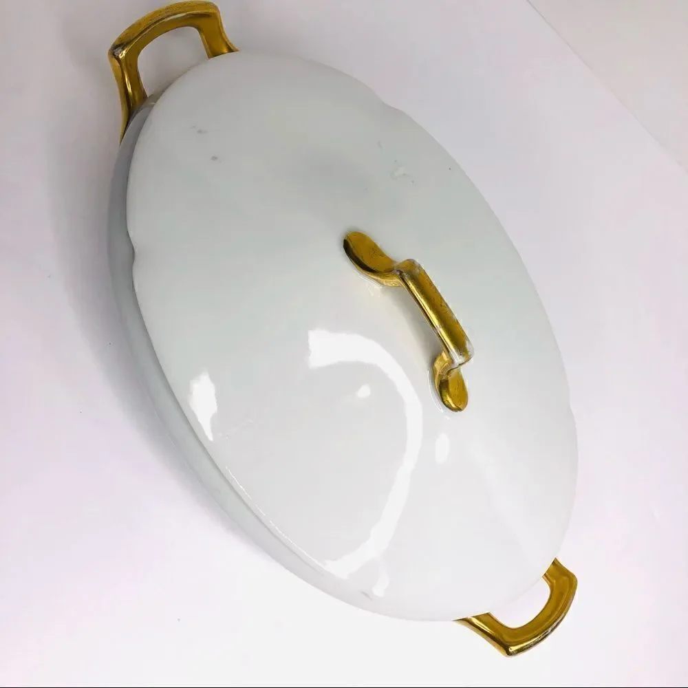 Vintage PSL Imperial Austria Porcelain Soup Tureen With Lid – Gold Trim, Oval Se